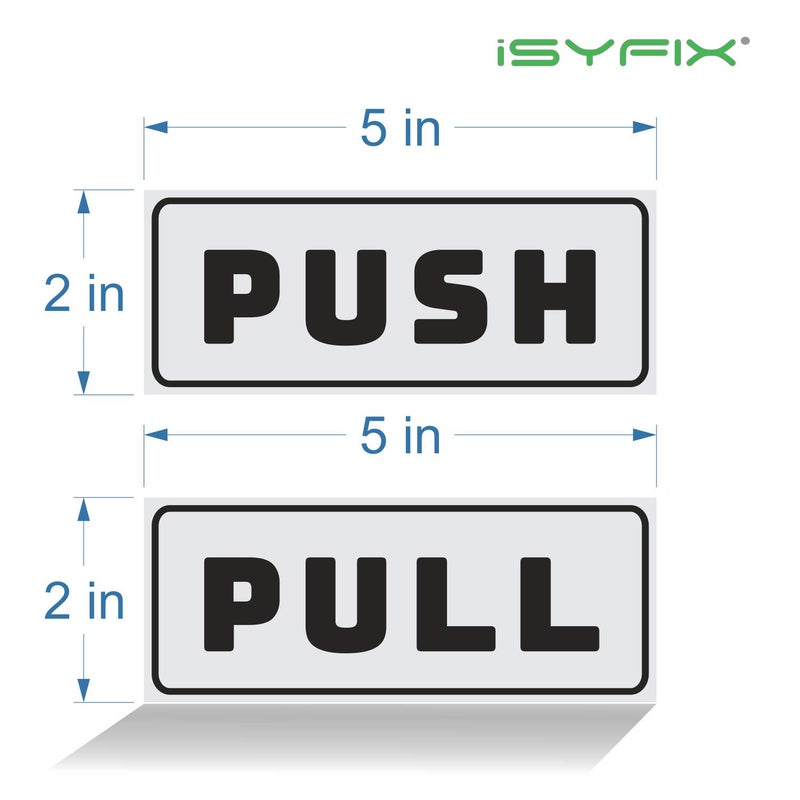 iSYFIX ملصقات دفع وسحب iSYFIX - عبوة 2 5x2 بوصة - ملصق أفقي ذاتي اللصق، ملصق فينيل أبيض/أسود للأبواب في الأعمال، المتاجر، المقاهي، المحلات والمزيد. للاستخدام الداخلي والخارجي. - Image 2